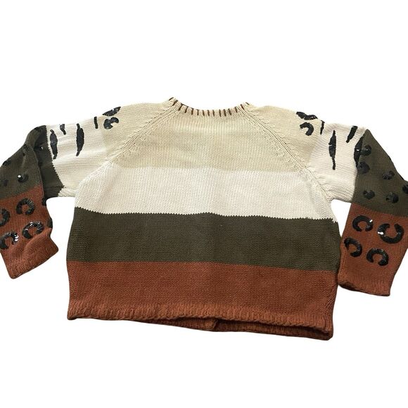 Work in Progress Cardigan Sweater XL Animal Print Sequins Colorful Art-to-Wear - Picture 2 of 8